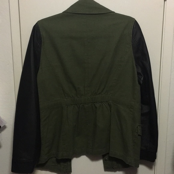 Green Military Jacket with Faux Leather Sleeves - Picture 4 of 7